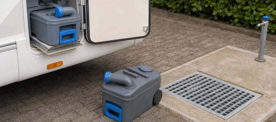 Campingtoilette entleeren und entsorgen: Anleitung fuer Faekalientank, Kassette und Abwasser