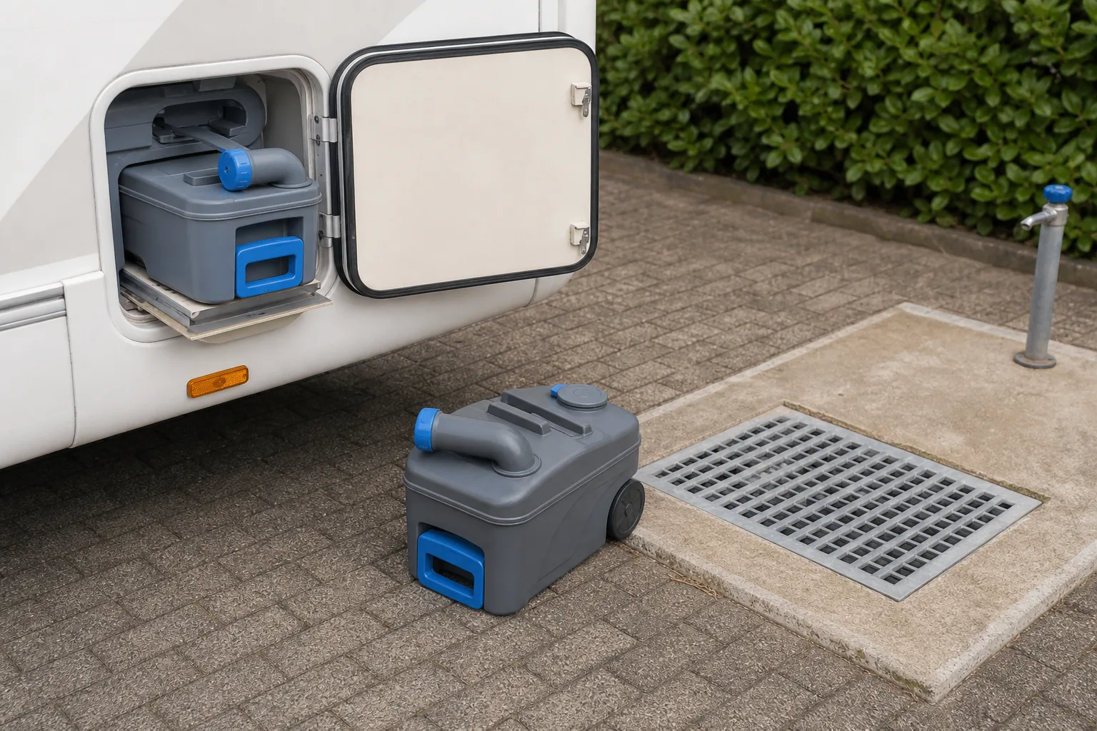 Campingtoilette entleeren und entsorgen: Anleitung fuer Faekalientank, Kassette und Abwasser